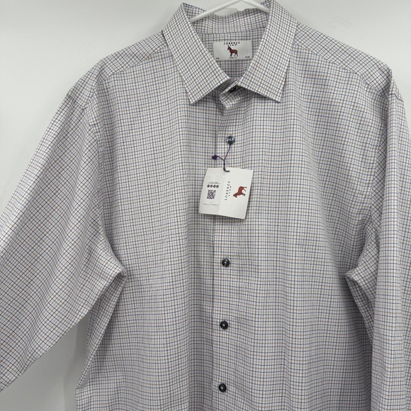 Lorenzo Uomo Dress Shirt Men 17.5 NEW White Trim Fit Check Button Up Long Sleeve - Picture 4 of 13